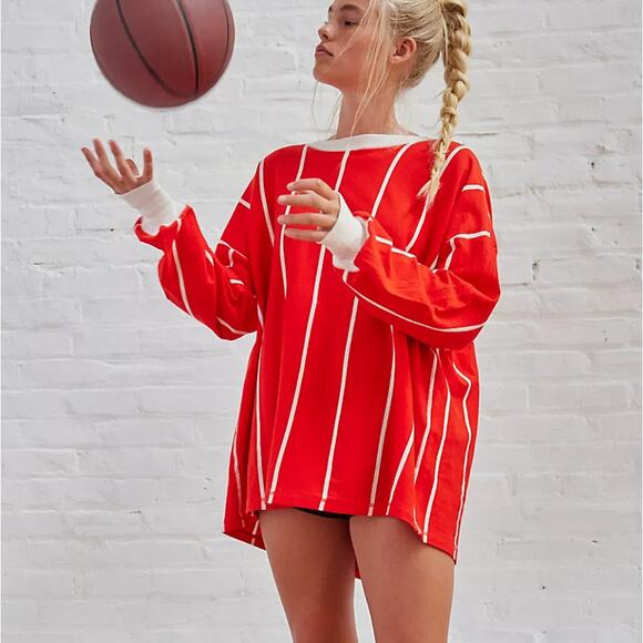 NWT FREE PEOPLE MOVEMENT Home Game Stripe Layer Top Split Back XS Red Combo - Picture 1 of 5